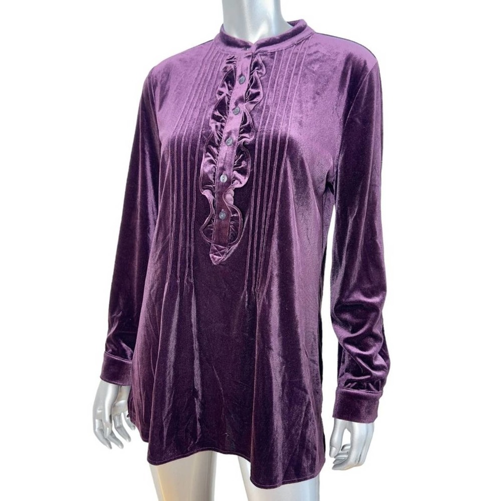 Appleseed Purple Velvet Ruffle Front Top M - Picture 5 of 7
